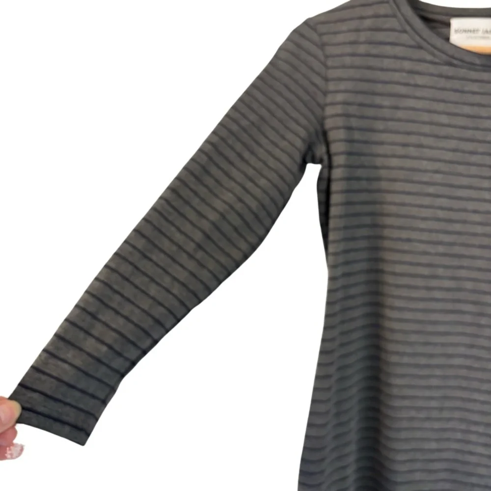SONNET JAMES Reese Striped Play Midi Dress in Charcoal Gray Size XS